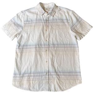 Marine Layer Men’s 100% Cotton Camp Shirt Button Up Sz M Ivory Striped Casual